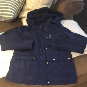 Navy quilted jacket with detachable hood